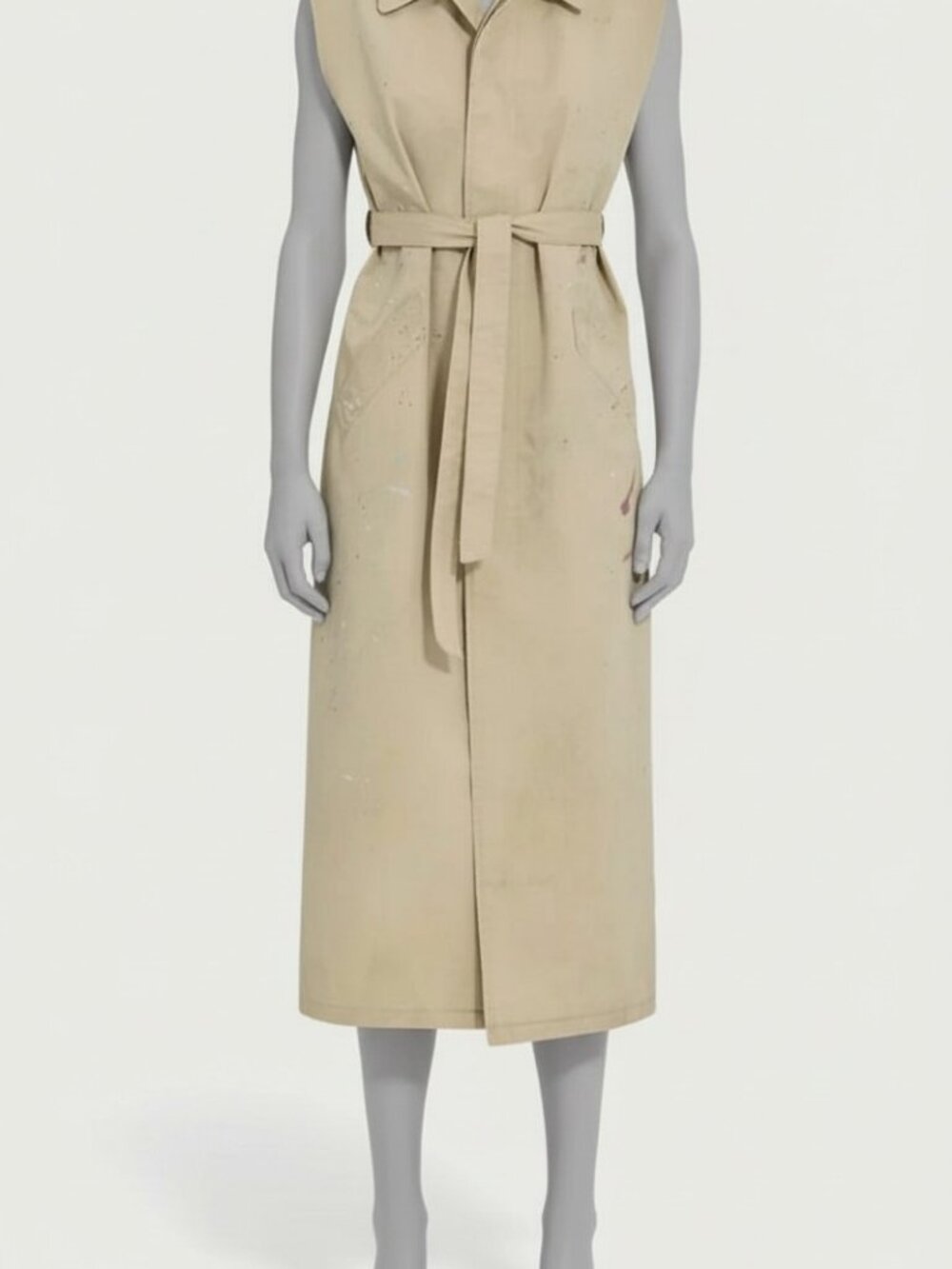 MM6 Maison Margiela Women's Beige Long Trench Coat Belted Vest Dress Size 40